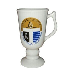 Hall Pottery CITY OF TULSA Oklahoma Restaurat Ware Pedistal Coffee Mug Cup Vntg